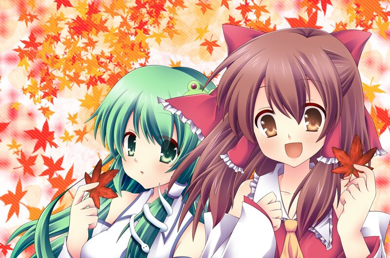 anime girls with autumn leaves