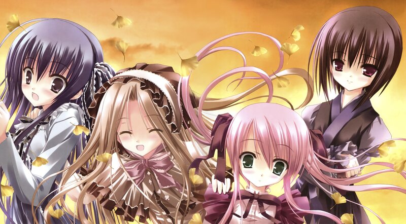 anime girls with autumn leaves