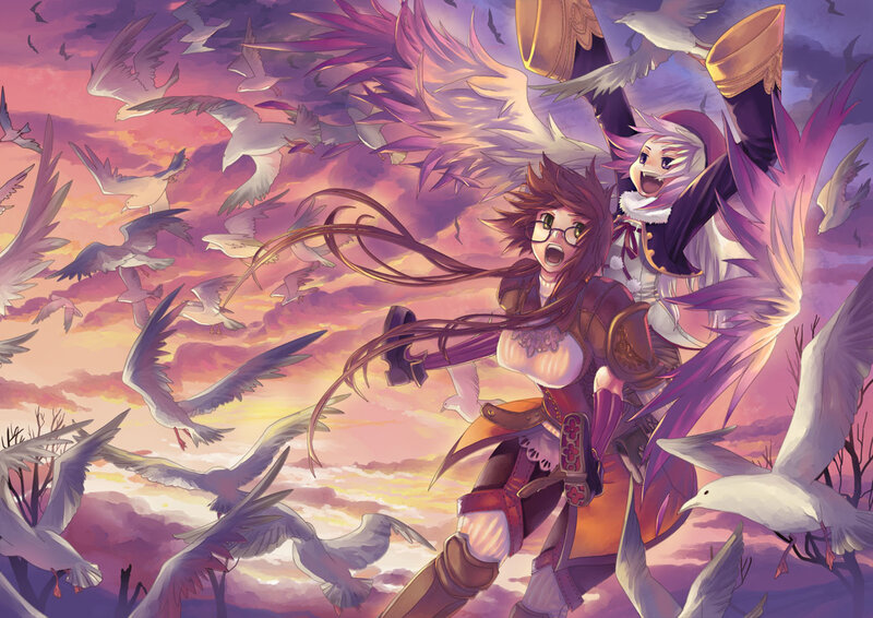 anime girls with birds