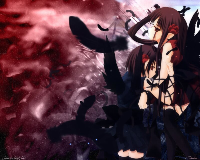 anime girls with black wings