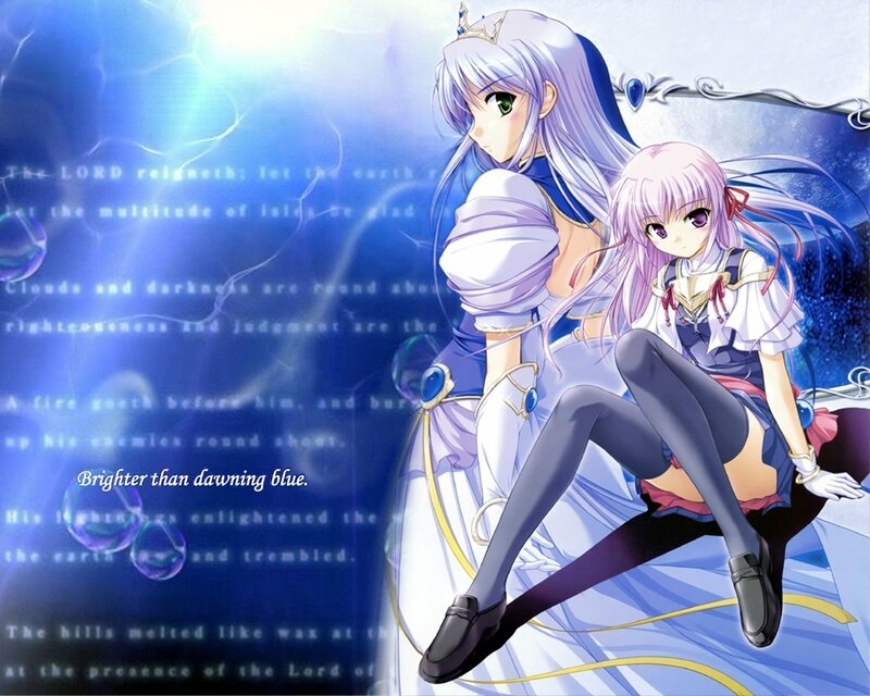 anime girls with blue background