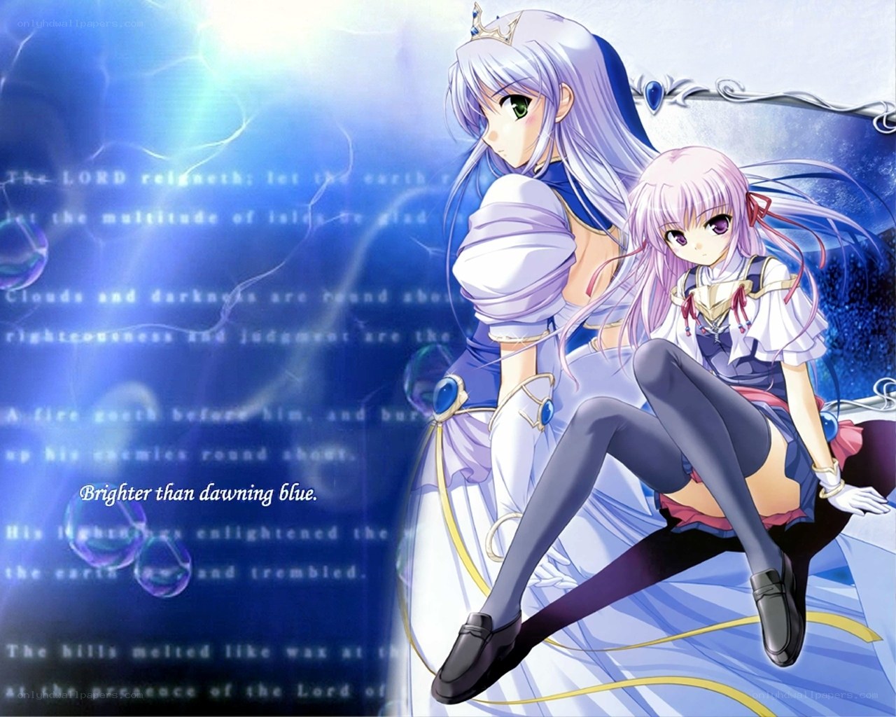anime girls with blue background