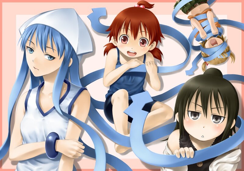Anime girls with blue ribbons