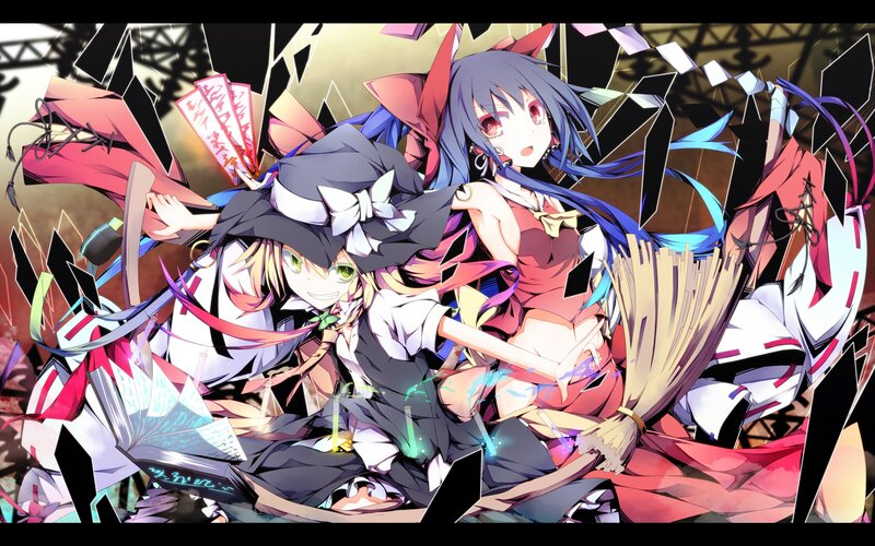 anime girls with broom and fan