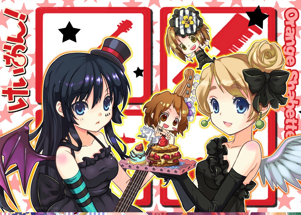 Anime girls with cake and instruments