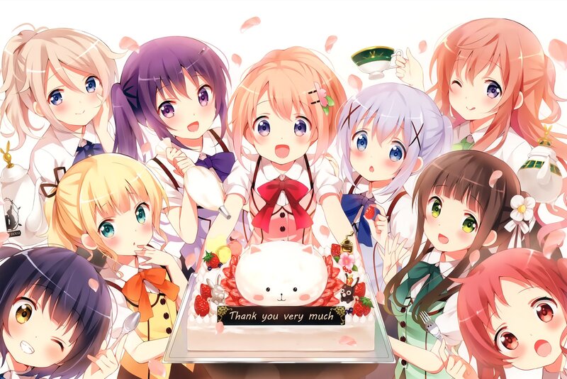 Anime Girls with Cake — White