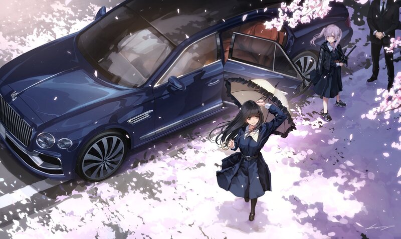 Anime Girls with Car — Blue, Dramatic