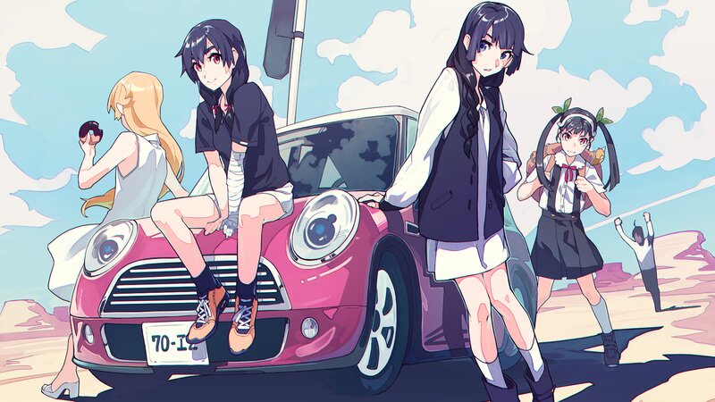 Anime Girls with Car — Pink, Bright