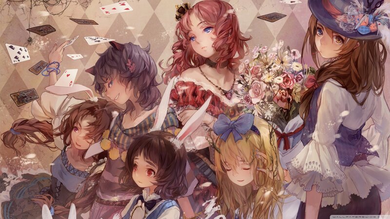 Anime Girls with Cards — Pink