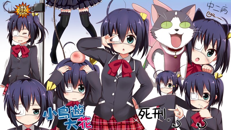 Anime girls with cat and school uniforms