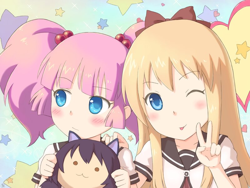 Anime girls with cat plushie
