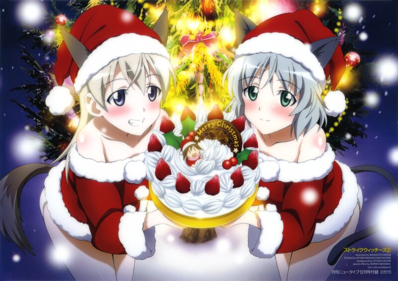 Anime girls with Christmas cake