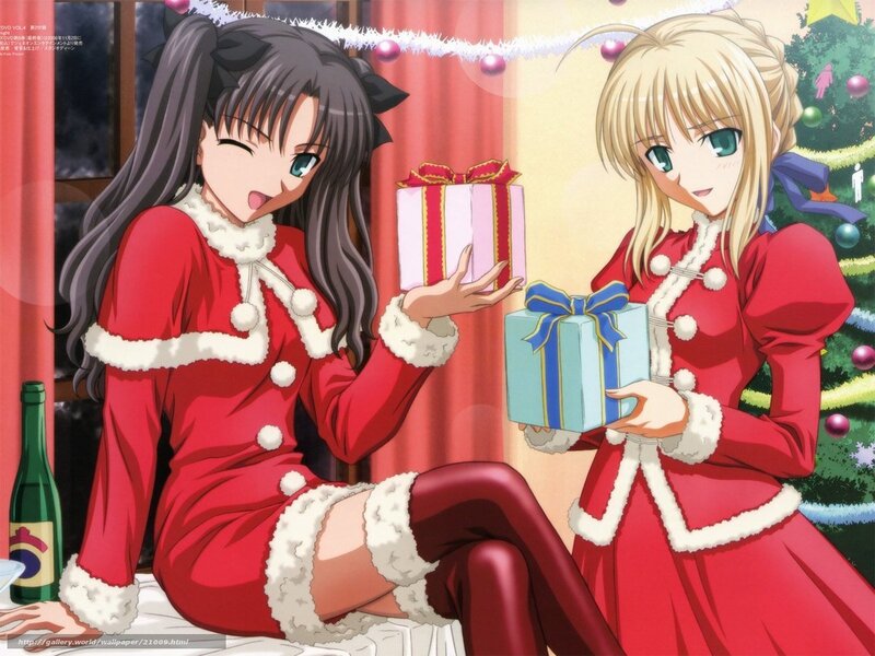 Anime girls with Christmas gifts