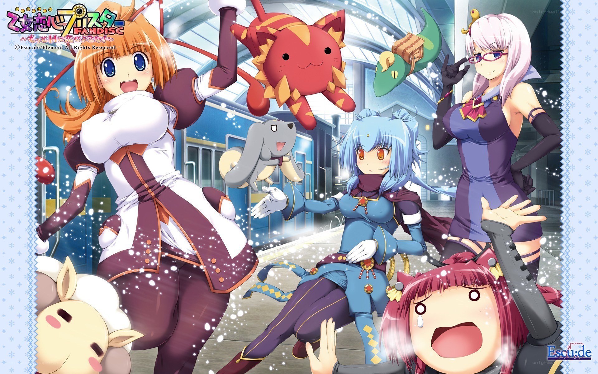 Anime girls with creatures at station