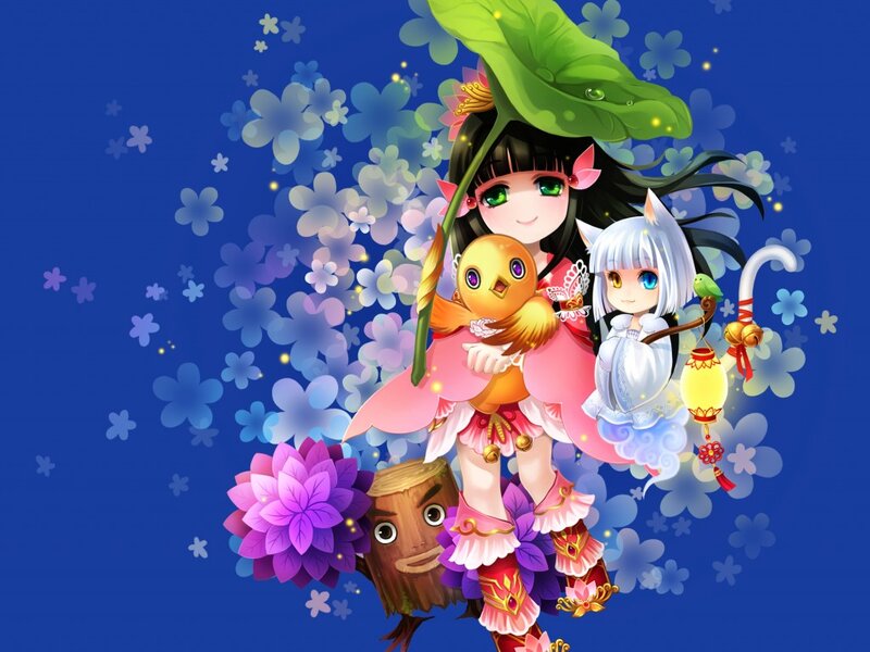 Anime Girls with Creatures — Blue