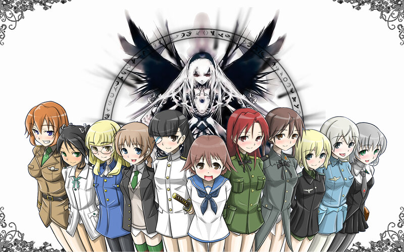 anime girls with dark figure