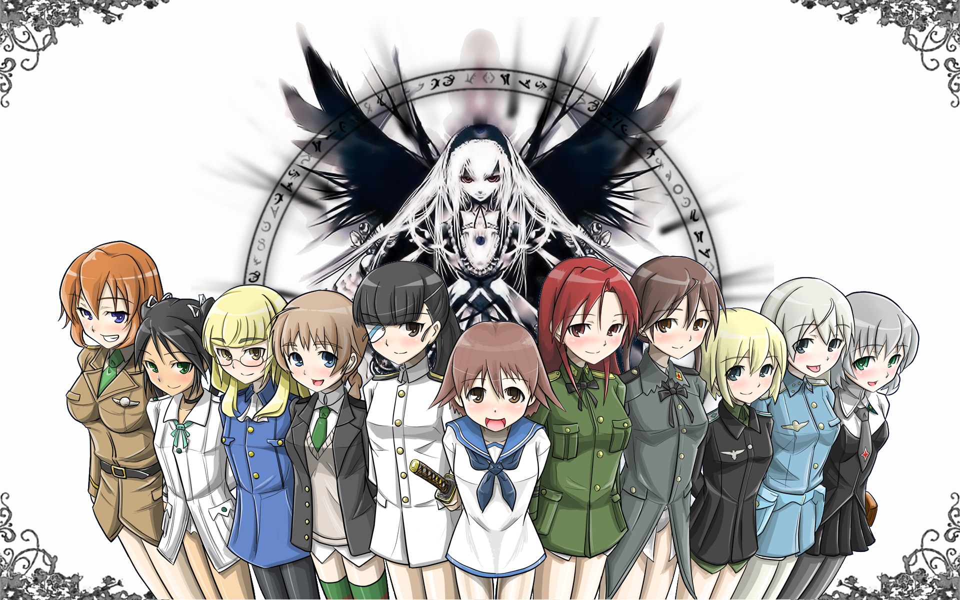 anime girls with dark figure