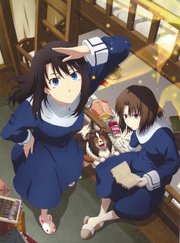 Anime girls with dog in room