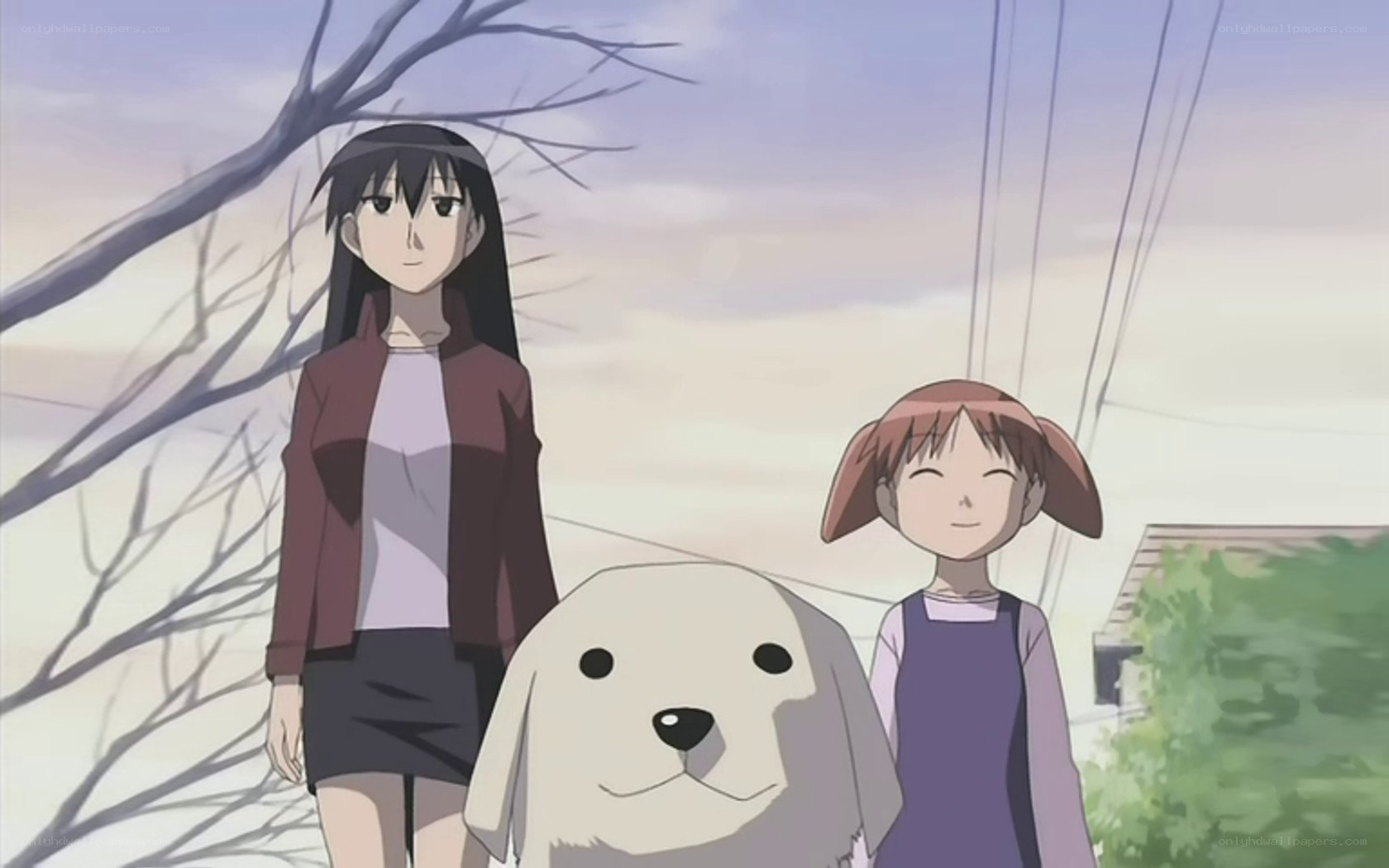 Anime girls with dog