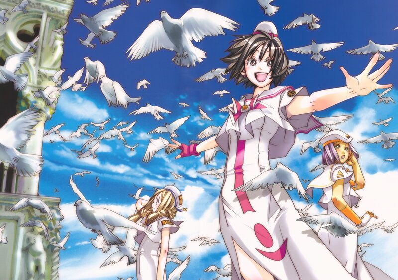 Anime girls with doves