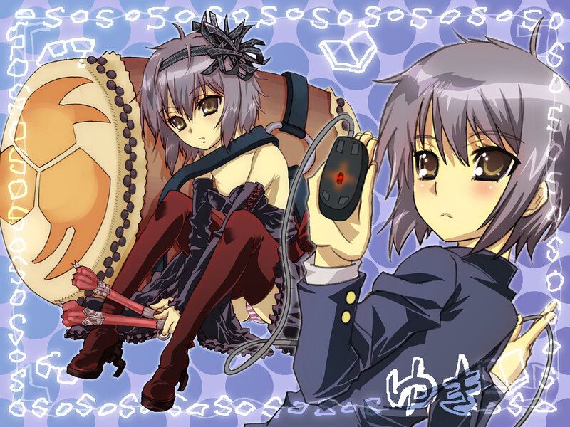 Anime girls with drum and mouse