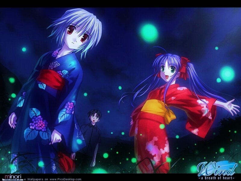 Anime girls with fireflies