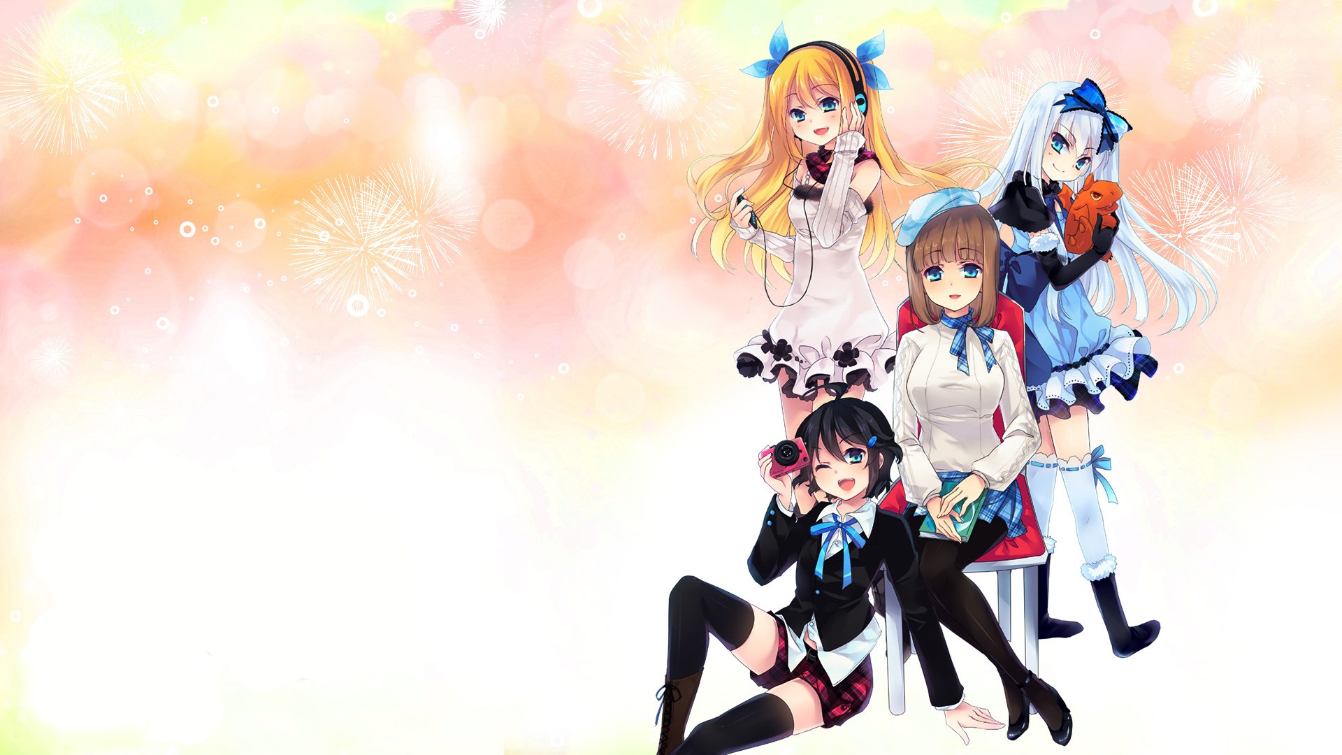 anime girls with fireworks
