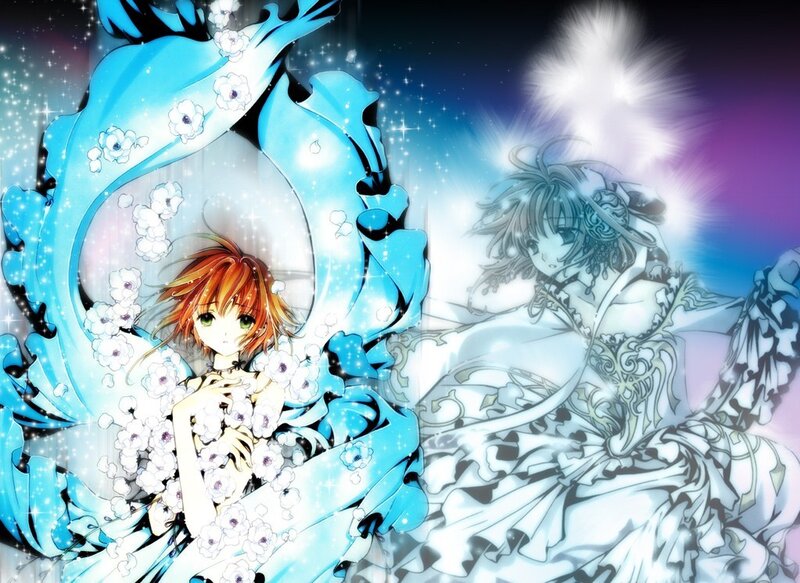 anime girls with flowers and light