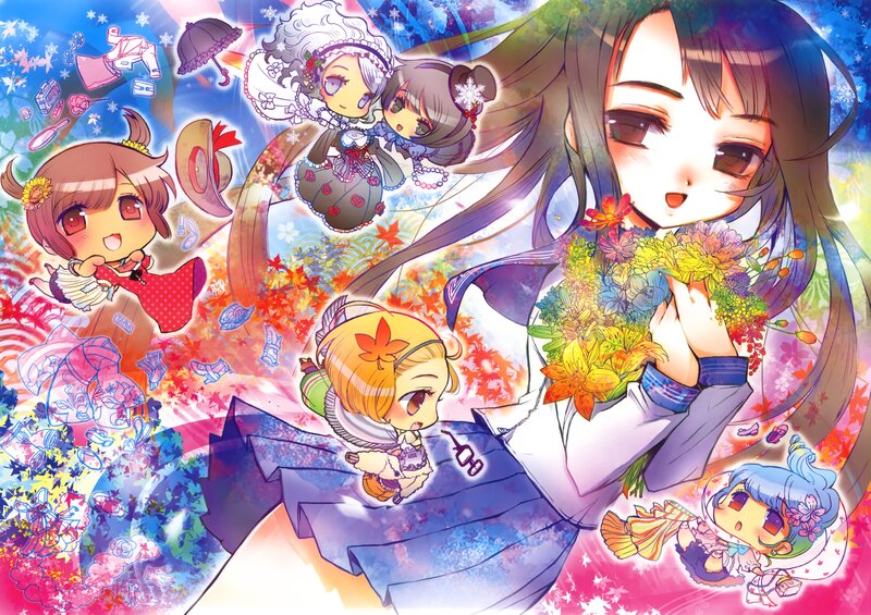 Anime Girls with Flowers — Blue