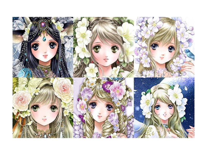 Anime Girls with Flowers — White, Serene