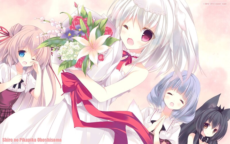 Anime Girls with Flowers — White