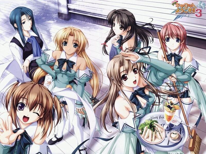 Anime girls with food and brooms