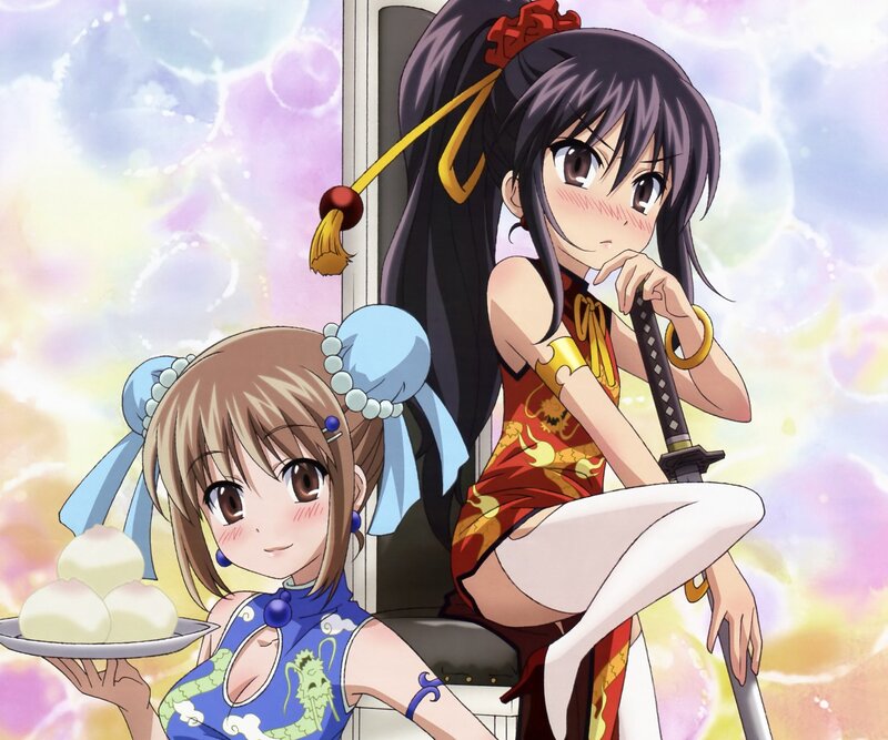 Anime girls with food and sword