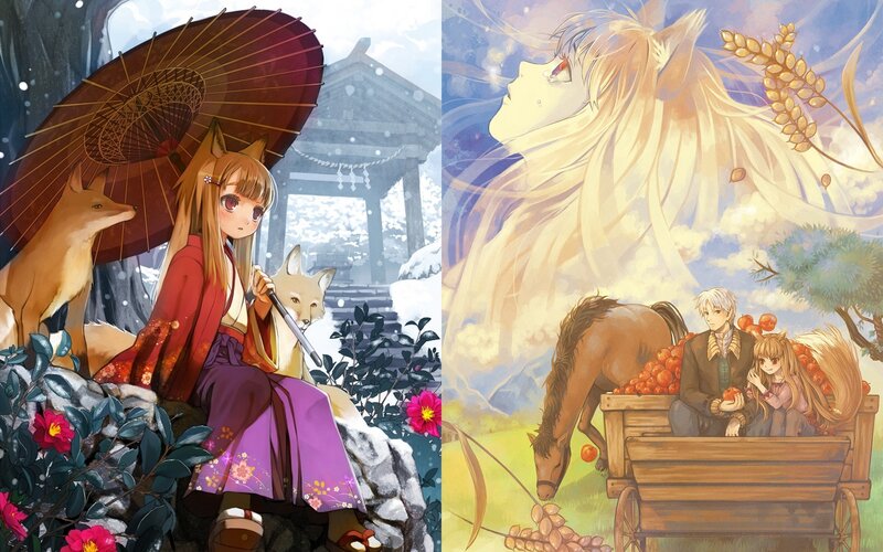 Anime girls with foxes and harvest