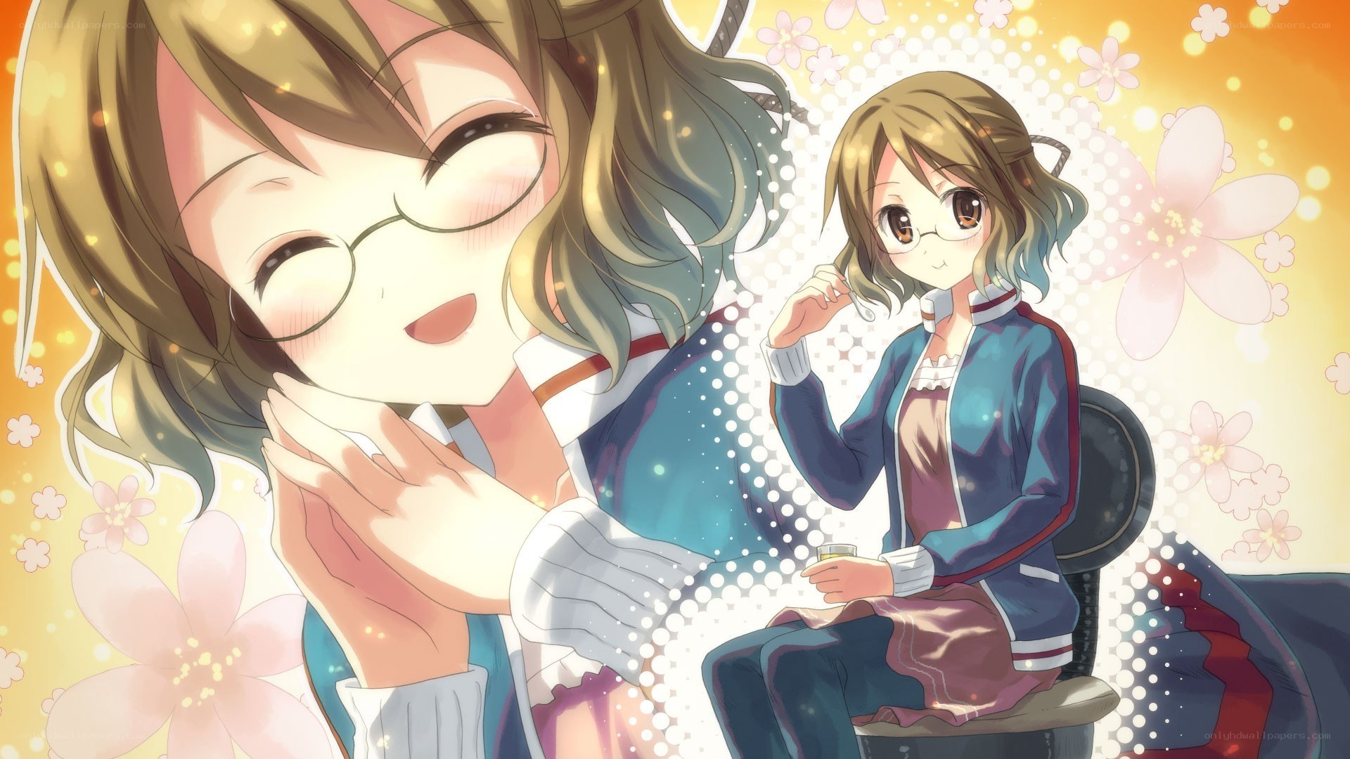 Anime girls with glasses in spring