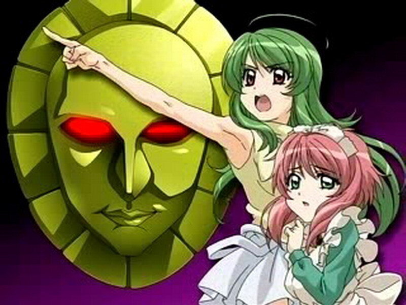 anime girls with green mask