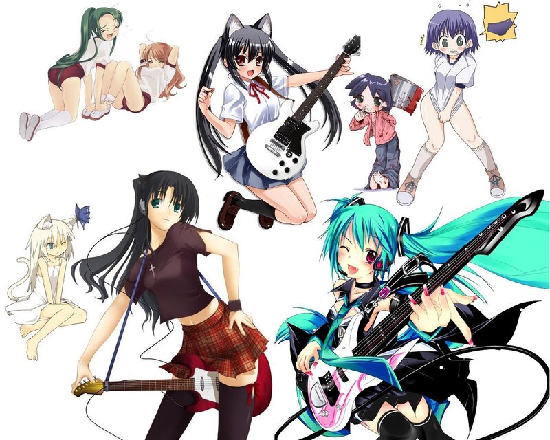 Anime girls with guitars collage