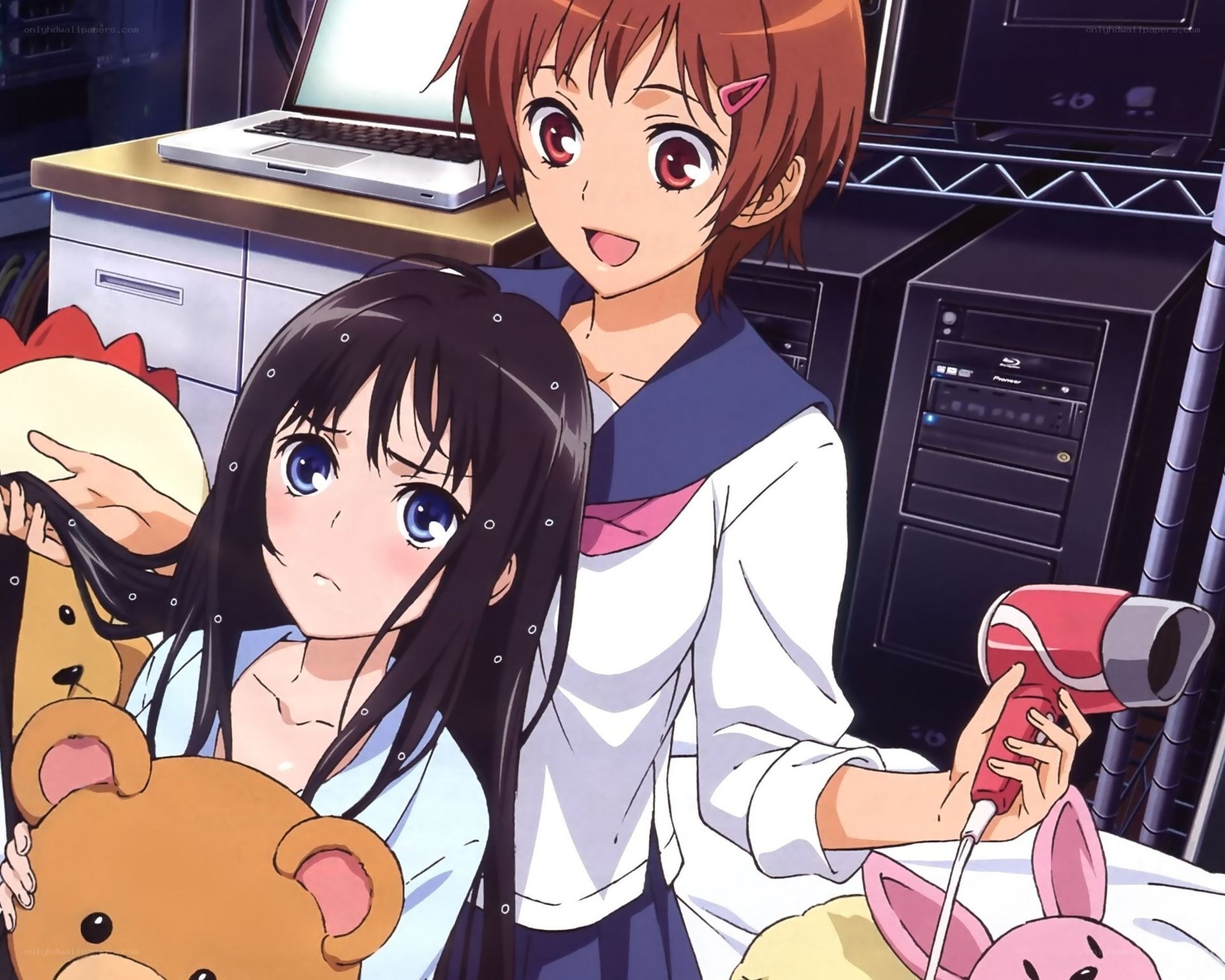 Anime girls with hair dryer