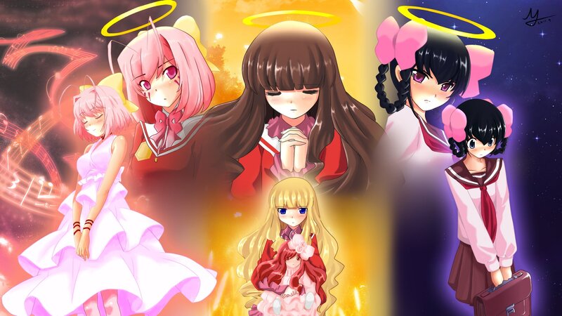Anime Girls with Halos — Pink, Dramatic