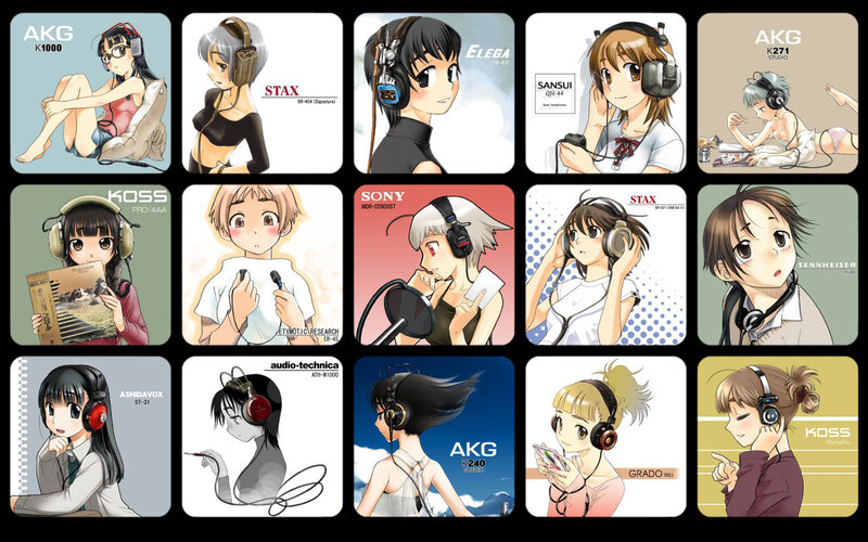 Anime Girls with Headphones — White