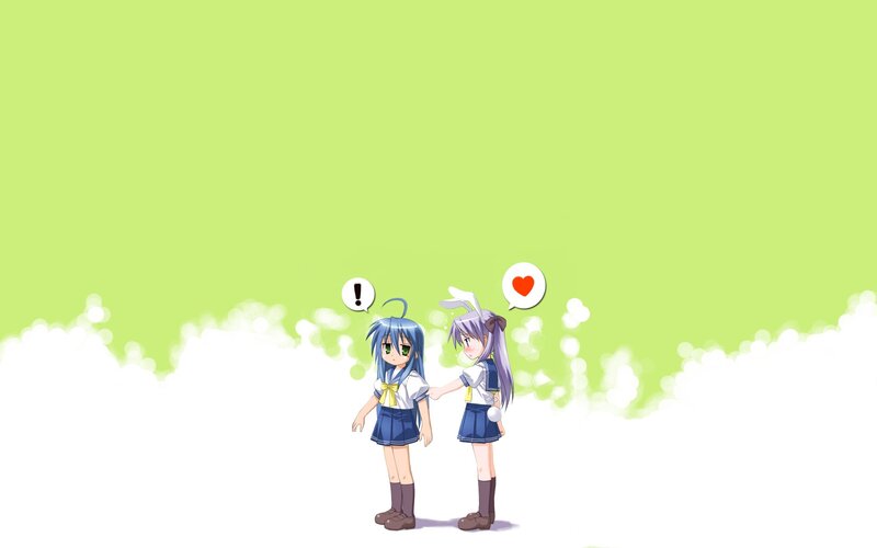 anime girls with heart and exclamation