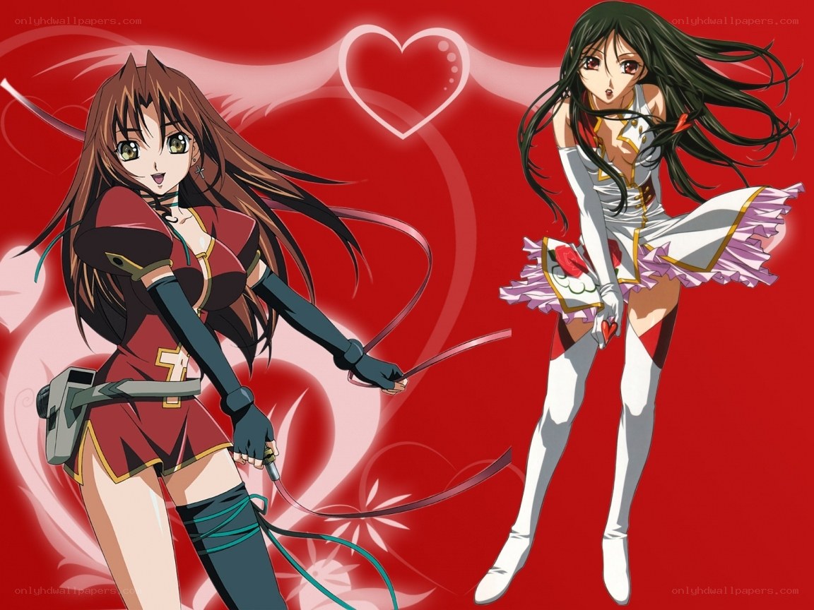 Anime girls with heart background
