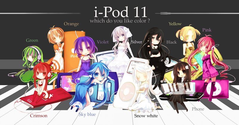 Anime Girls with Ipods — White