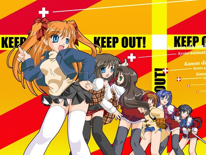 anime girls with 'keep out' sign