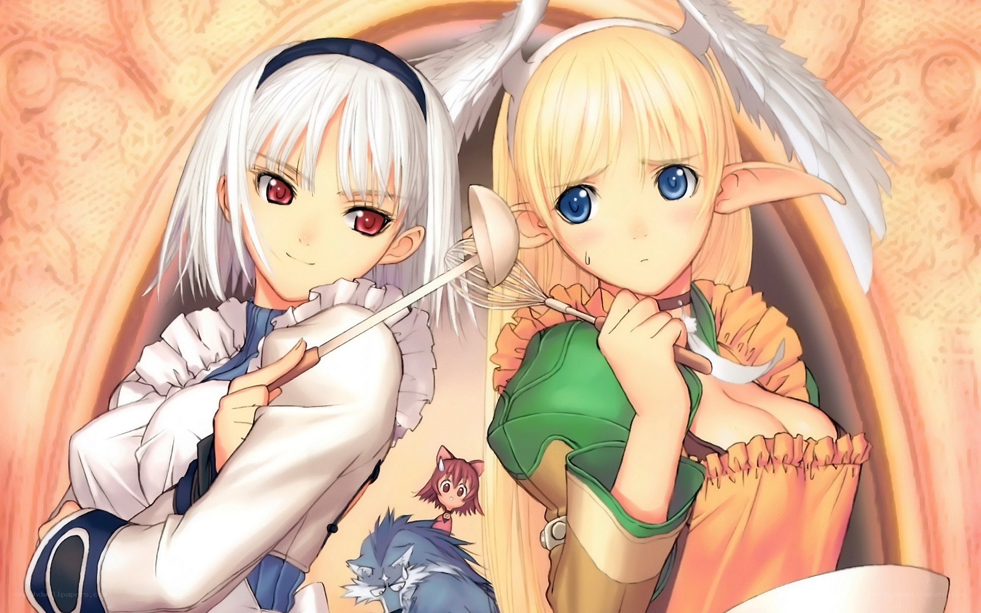 anime girls with kitchen tools