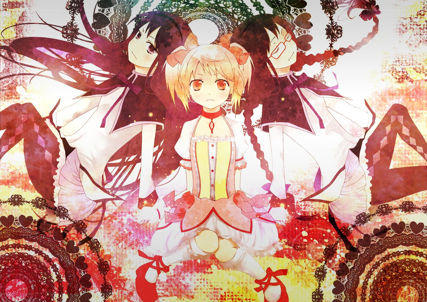 anime girls with lace background