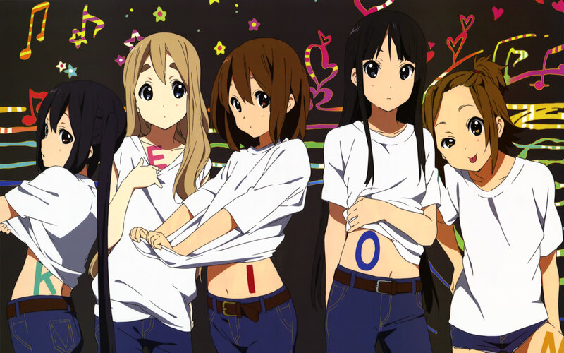 Anime girls with letters on shirts