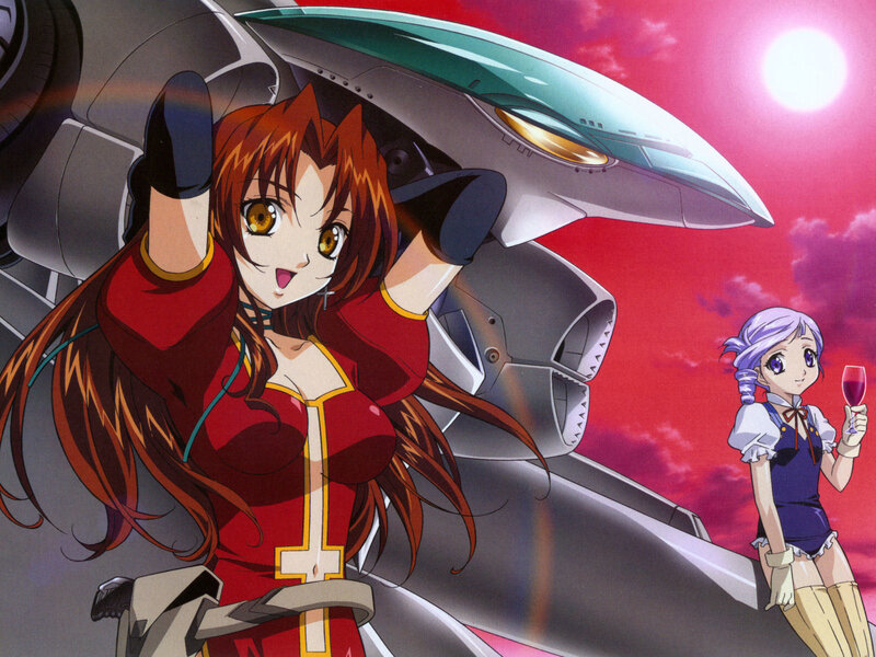 Anime girls with mecha aircraft