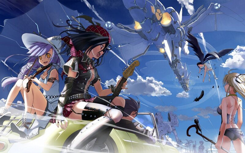 Anime girls with mechs and vehicles