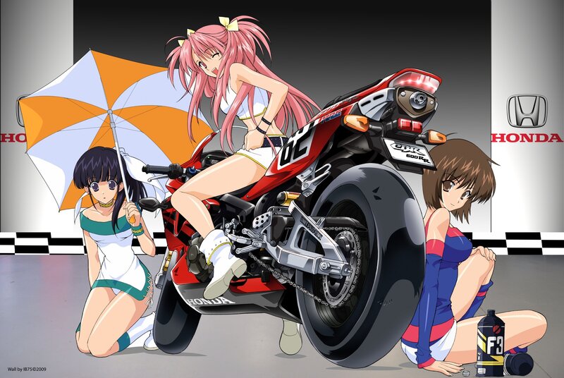 Anime Girls with Motorcycle — Red
